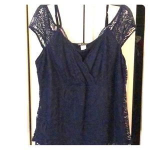 Cute lace off the shoulder top with straps. Navy
